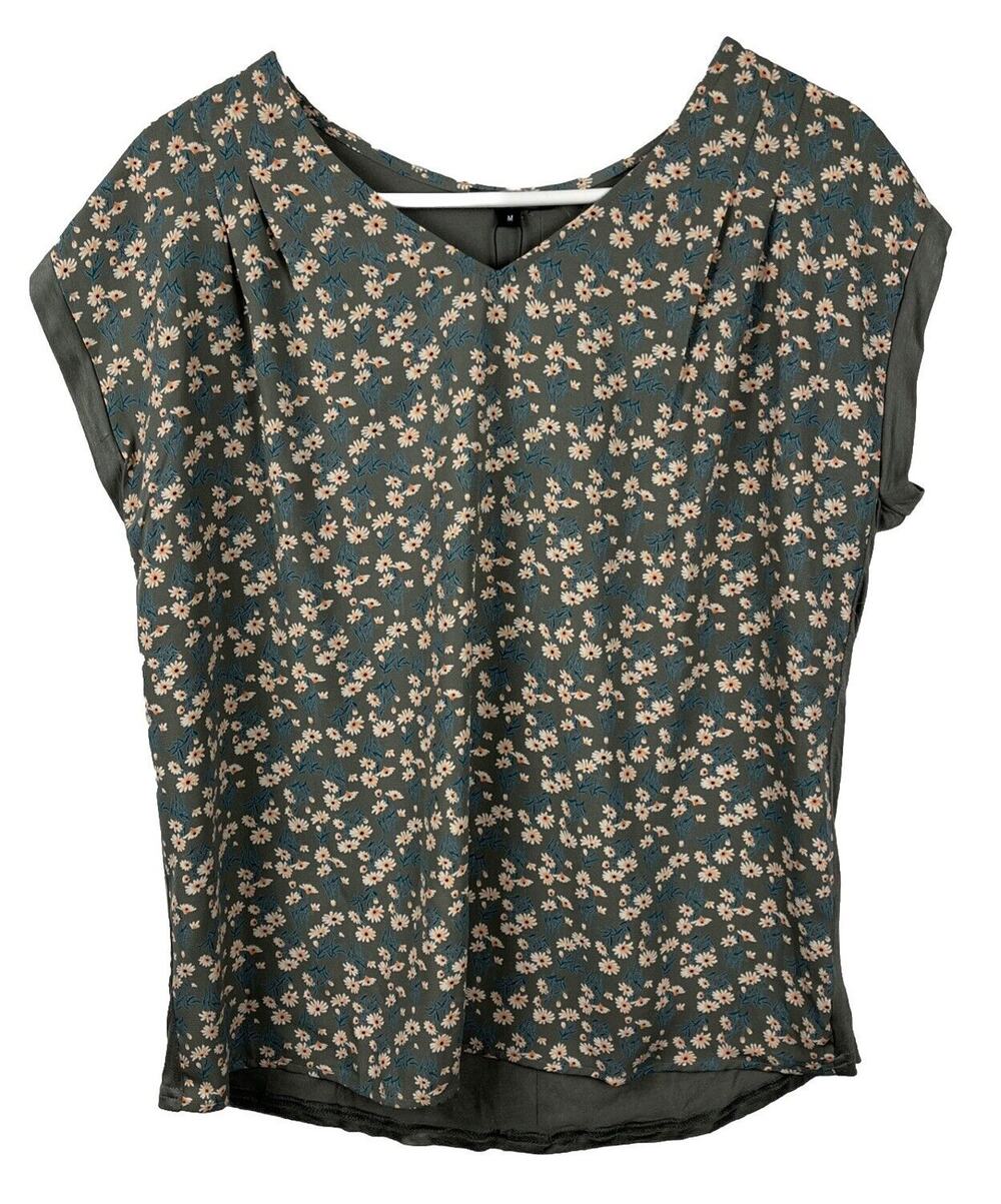 PaperMoon Blouse Womens Sage Green Floral Button Back Top Sleeveless Med NWOT